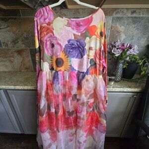 Floral Long Sleeve Organza Overlay Party Dress – Size 3XL
